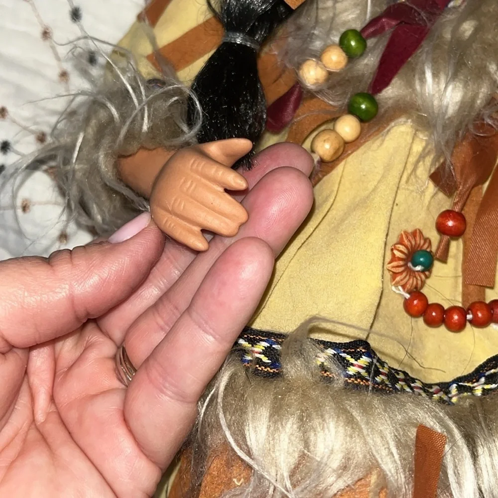 Indian girl porcelain and stuffed doll with costume 15 1/2”